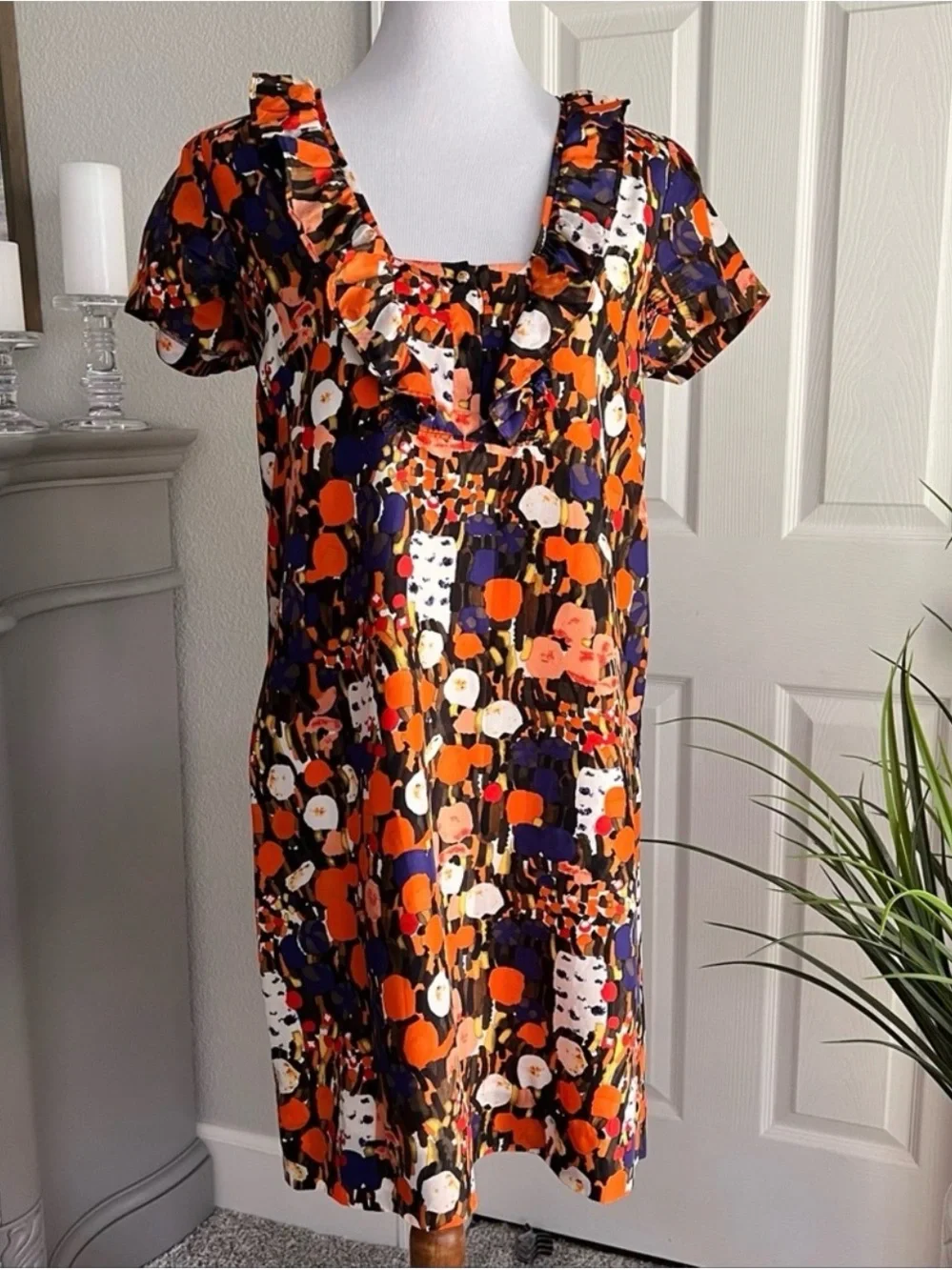 J.Crew 100% Silk Abstract Floral Flutter Sleeve Dress Size 8 Lined